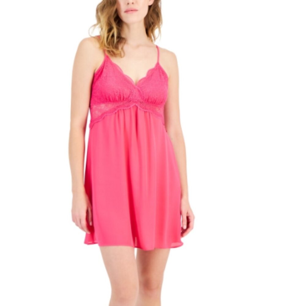 I.n.c. International Concepts Lace & Chiffon Nightgown Lingerie, pink